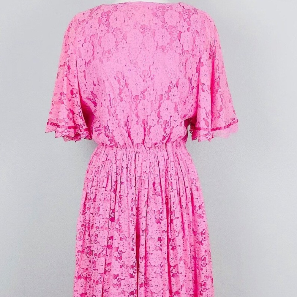Flutter sleeve pink lace vintage handmade dress